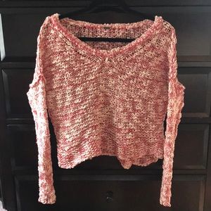 Free People Red and White Crochet-like Sweater
